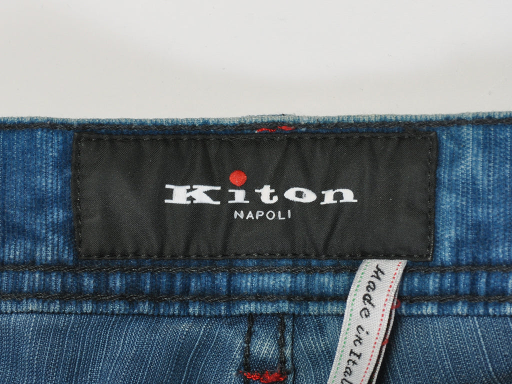 Kiton Blue Fine Ribbed Twill Button Fly Pants