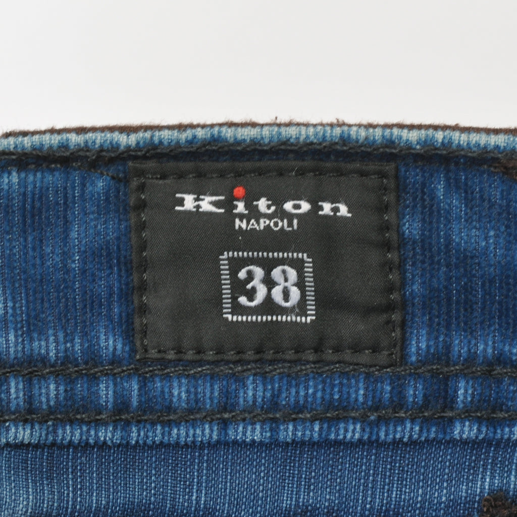 Kiton Blue Fine Ribbed Twill Button Fly Pants