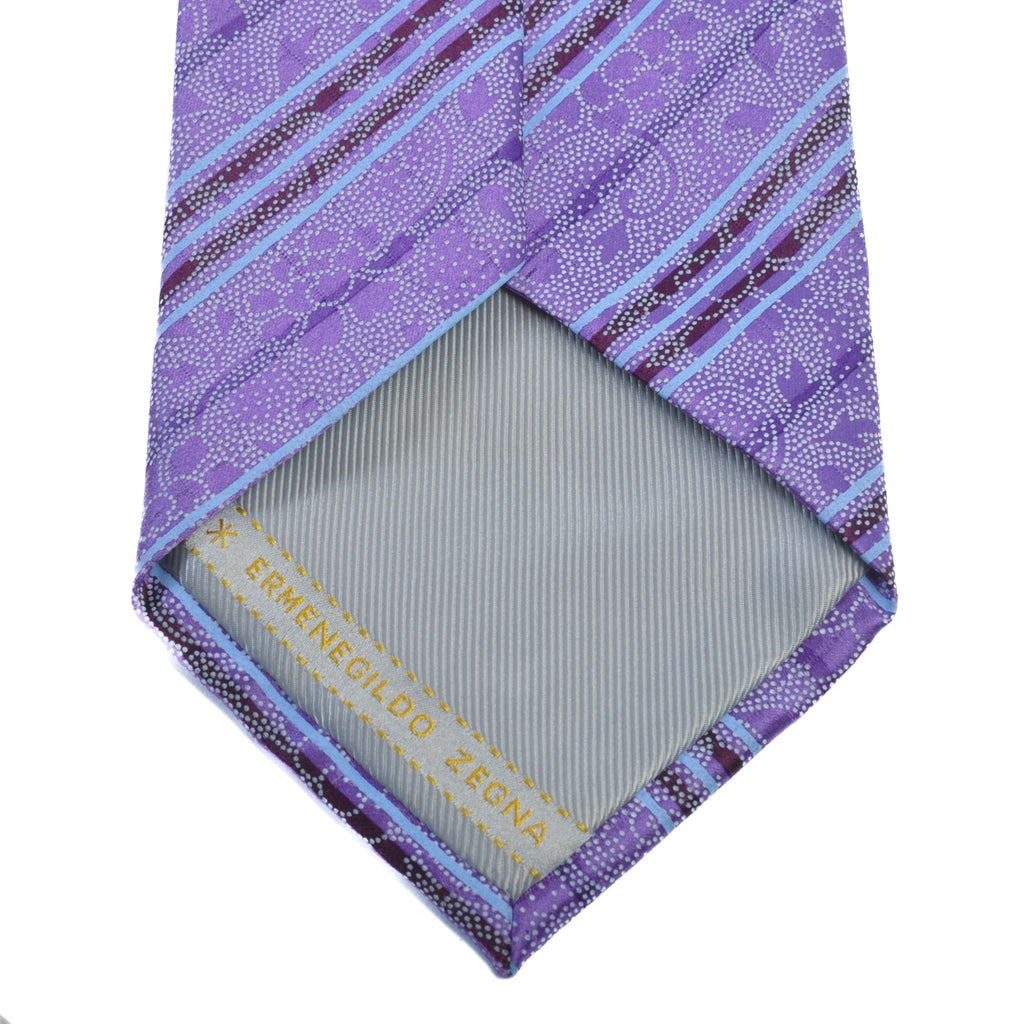 Ermenegildo Zegna Purple Floral Striped Silk Tie