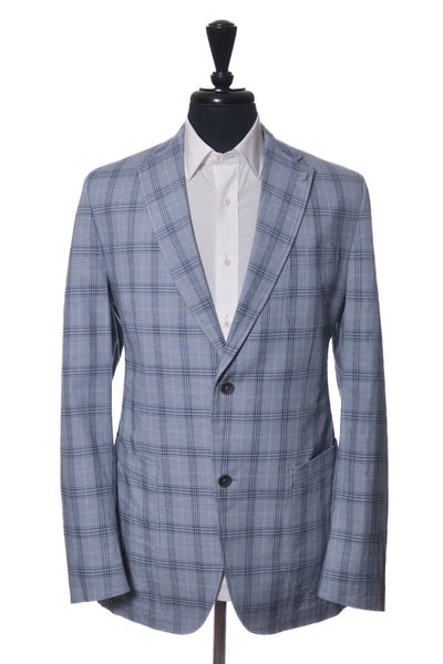 Bugatti Light Blue Check Linen Cotton Blazer