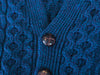 Aran Blue Merino Wool Cable Knit Cardigan Sweater