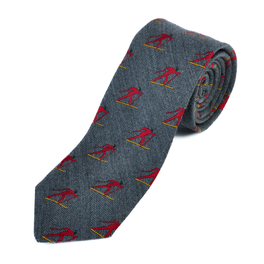 Hickey Grey Ski Patterned Wool Tie