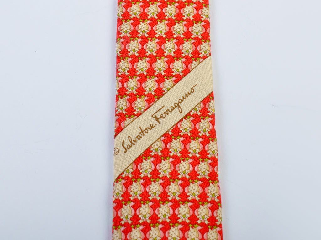 Salvatore Ferragamo Red Owl Print Tie