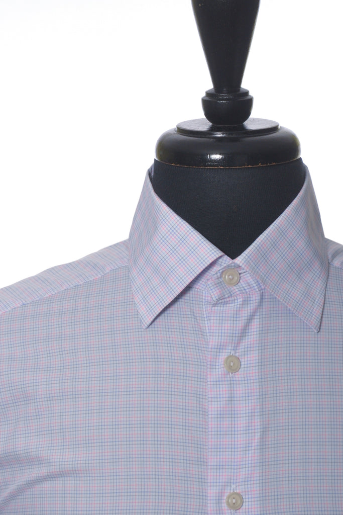 Eton Pink and Blue Check Slim Fit Twill Shirt