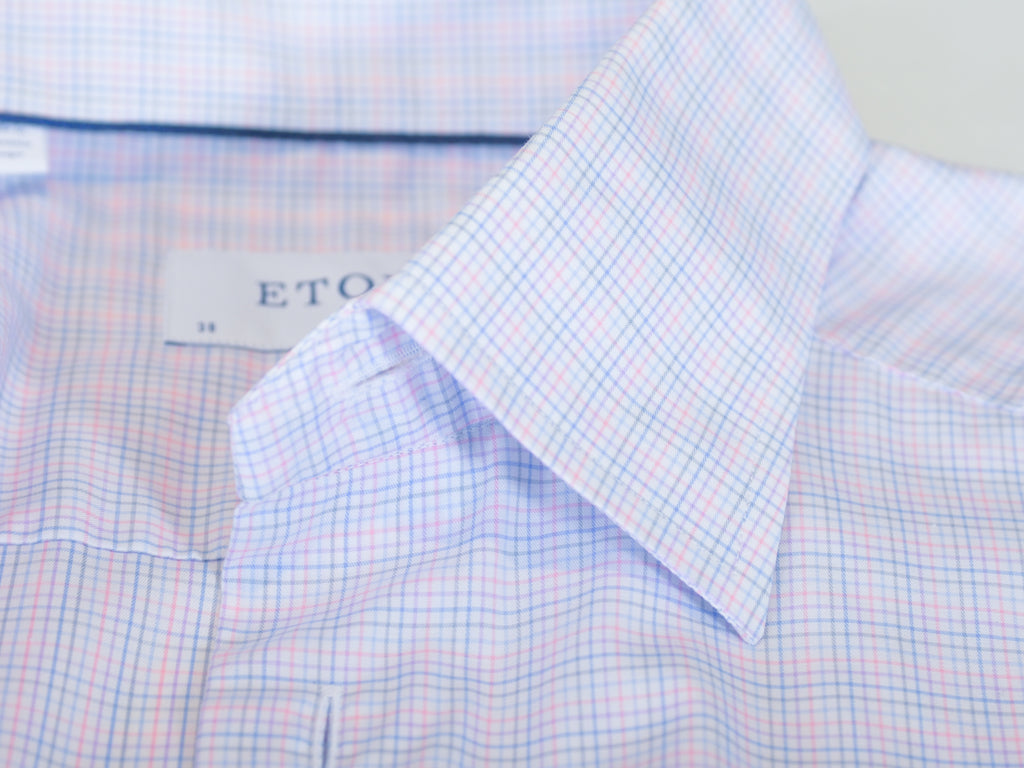 Eton Pink and Blue Check Slim Fit Twill Shirt