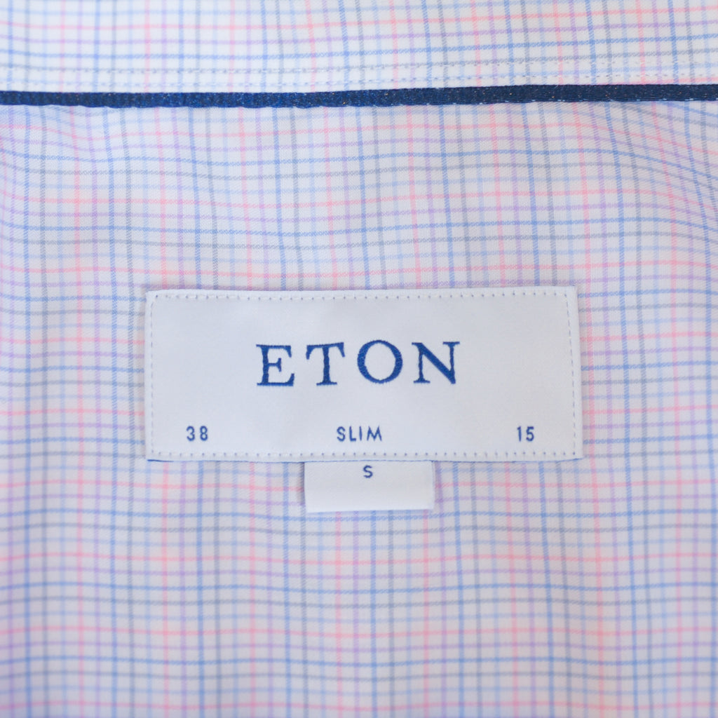 Eton Pink and Blue Check Slim Fit Twill Shirt