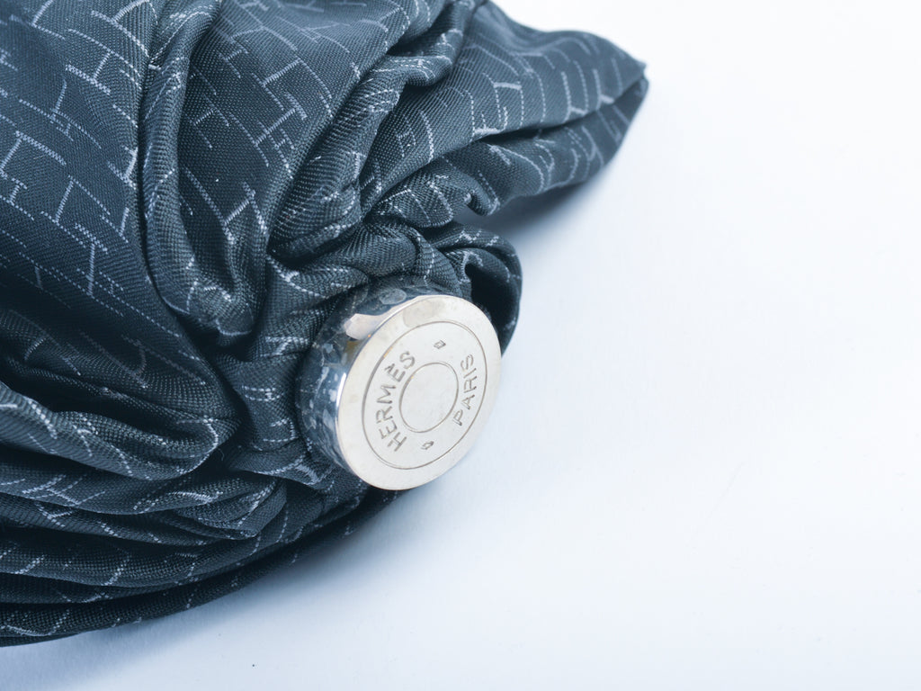 Hermes Black Pluie de H Folding Umbrella in Jacquard Canvas
