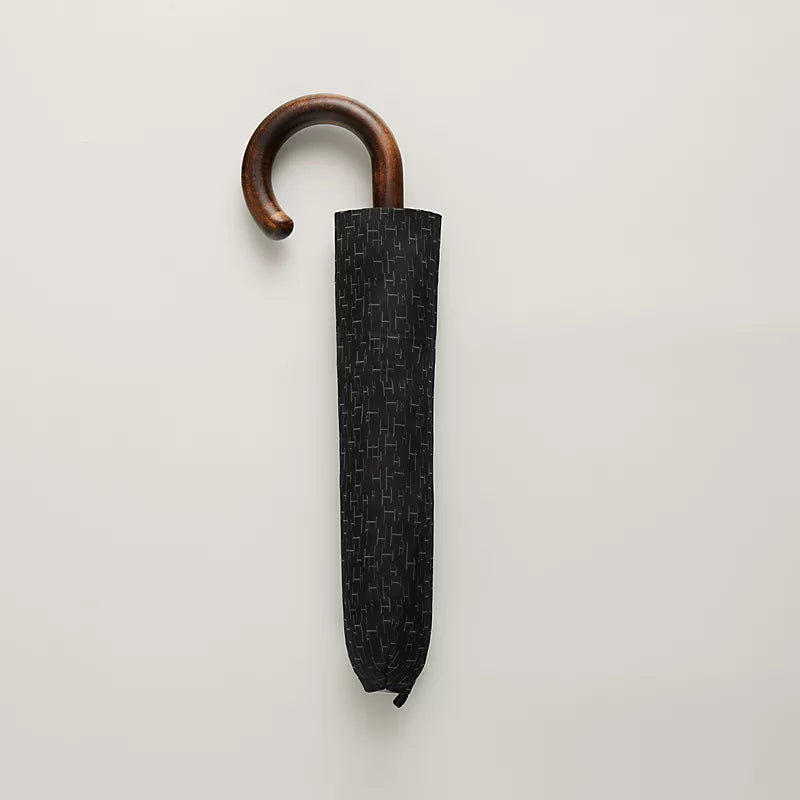 Hermes Black Pluie de H Folding Umbrella in Jacquard Canvas