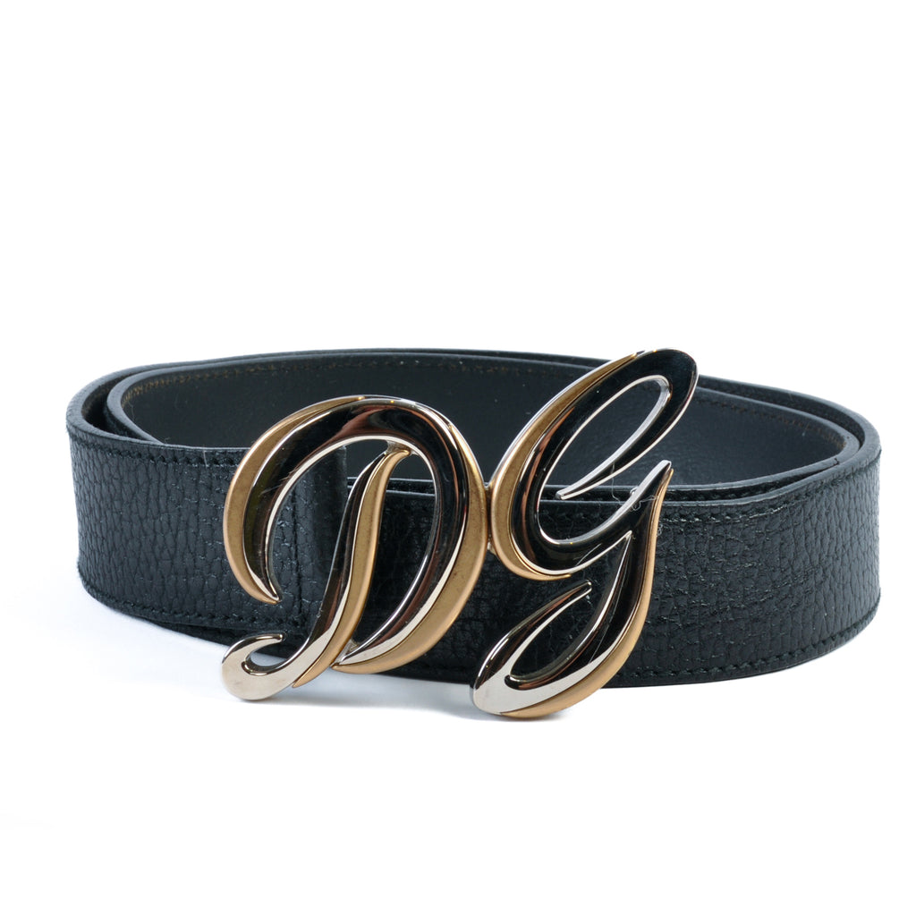 Dolce & Gabbana Black Pebbled Leather DG Belt