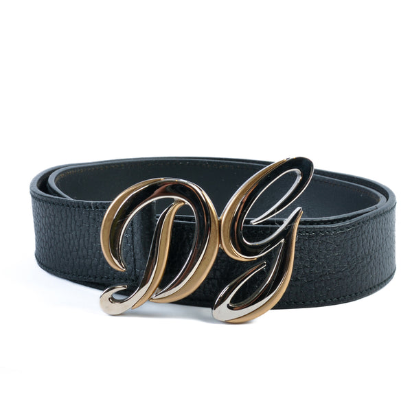 Dolce & Gabbana Black Pebbled Leather DG Belt