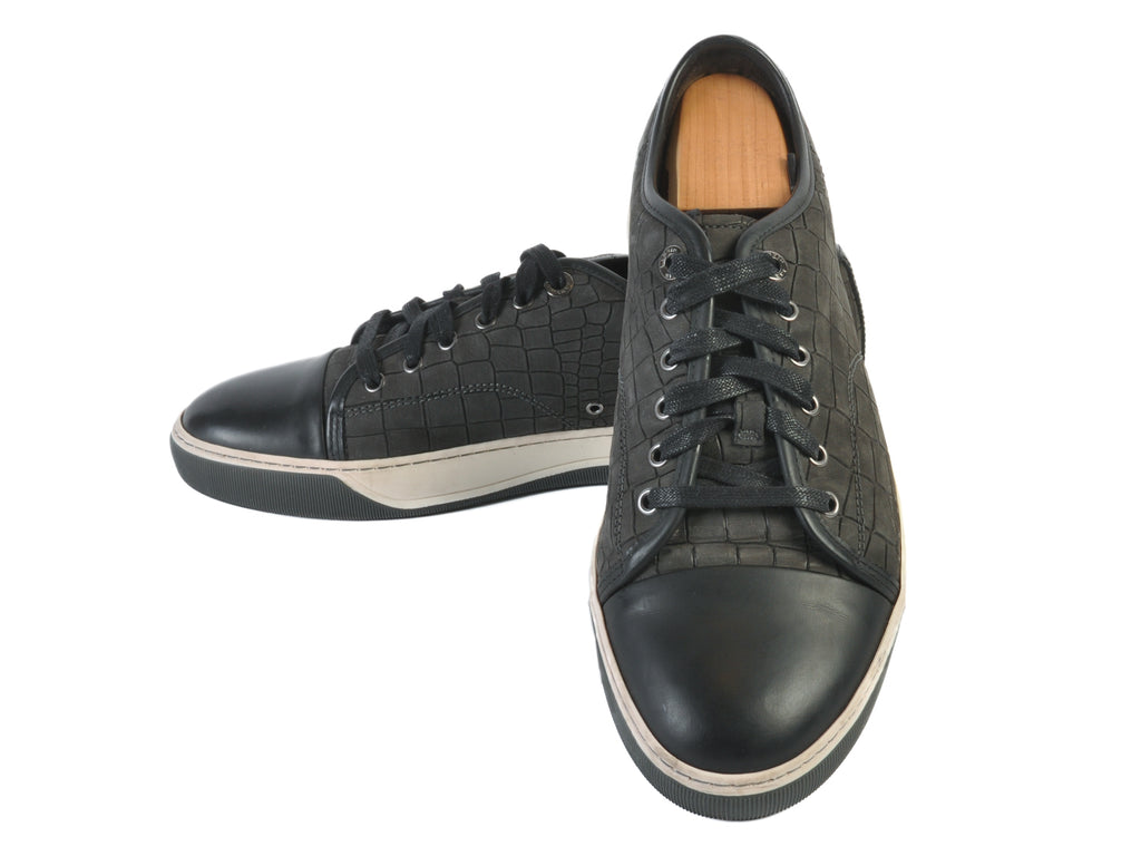 Lanvin Dark Grey Alligator Embossed Sneakers