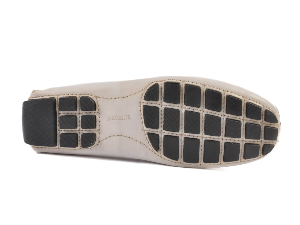 Hermes White Leather Driving Loafers