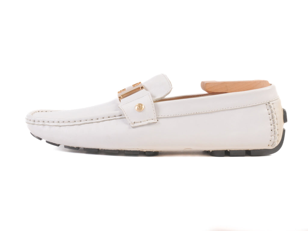 Hermes White Leather Driving Loafers
