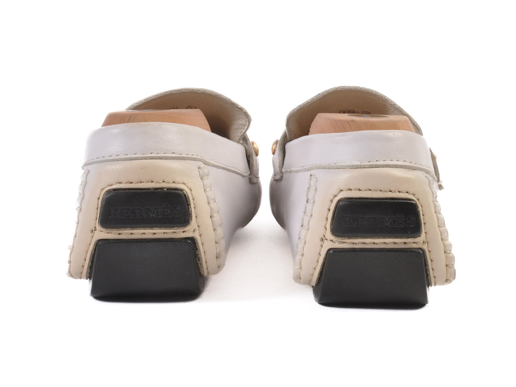 Hermes White Leather Driving Loafers
