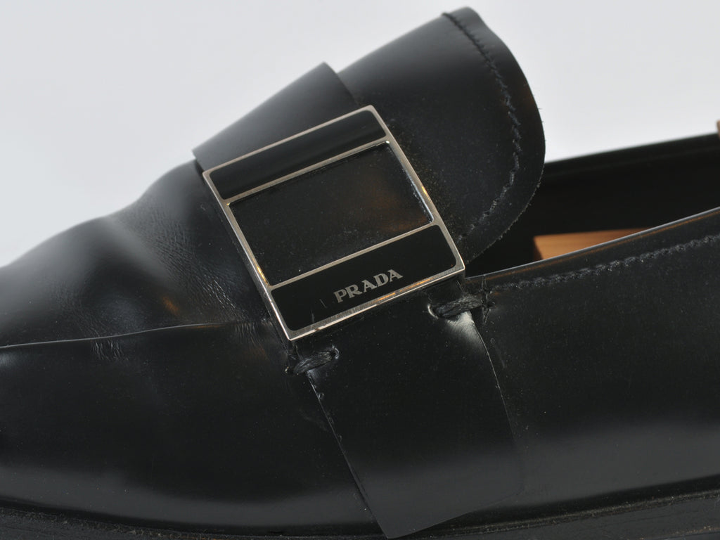 Prada Black Buckle Loafers