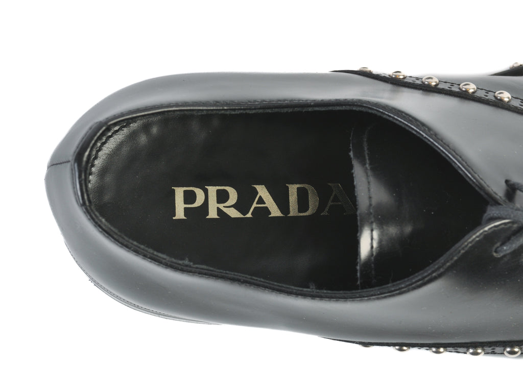 Prada Black Studded Oxford Shoes