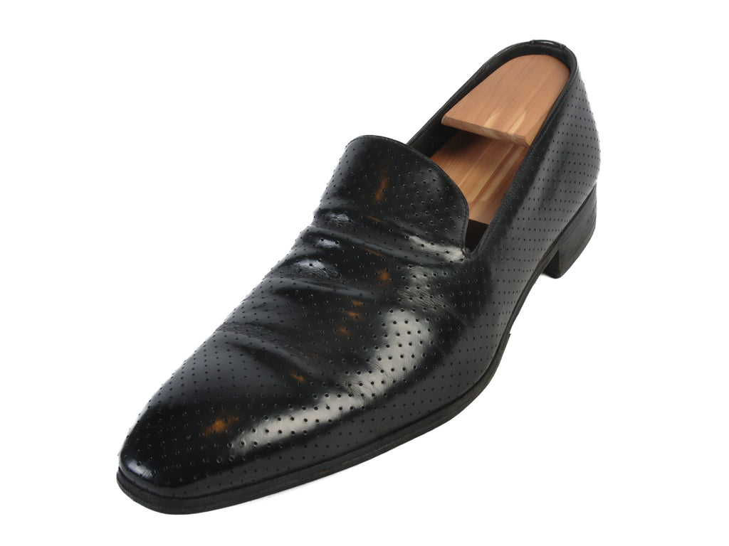 Prada Black Perforated Leather Slip-Ons