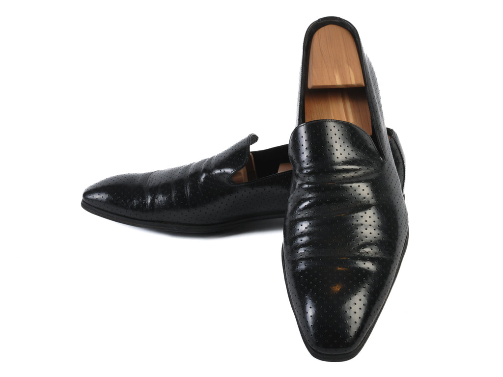 Prada Black Perforated Leather Slip-Ons