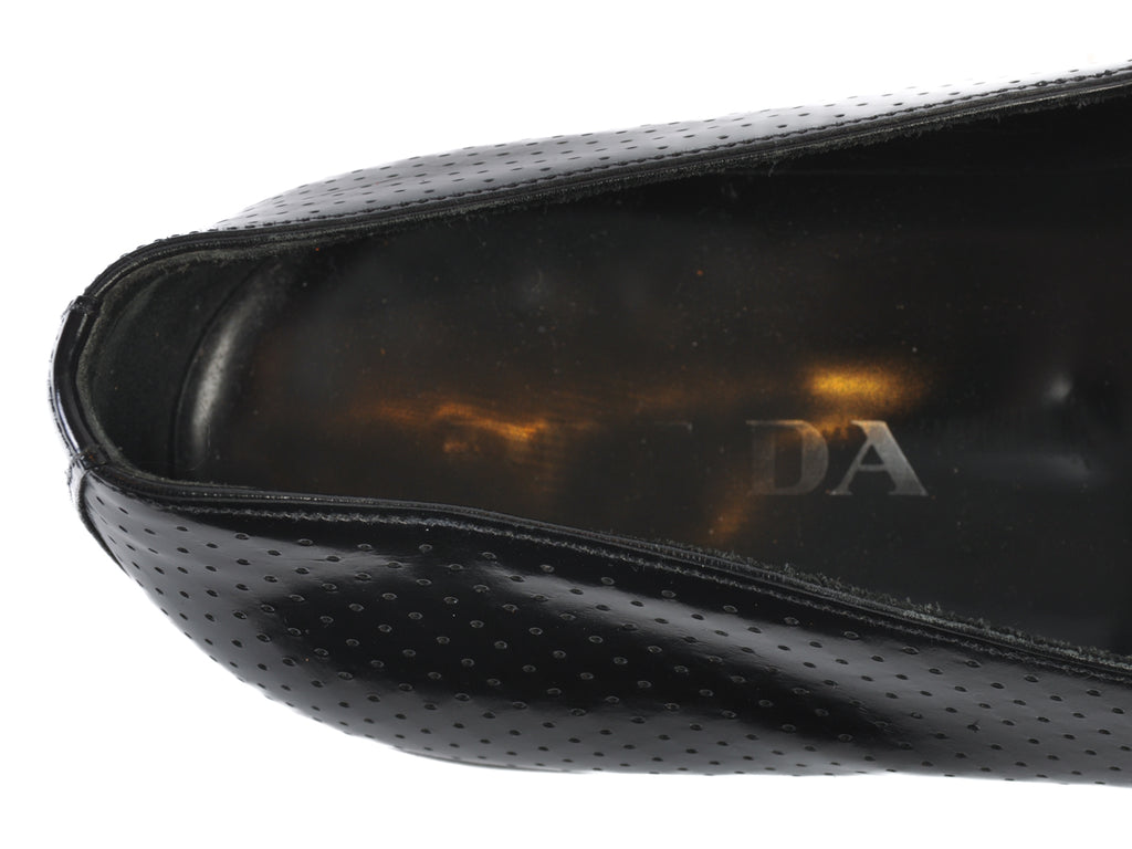 Prada Black Perforated Leather Slip-Ons