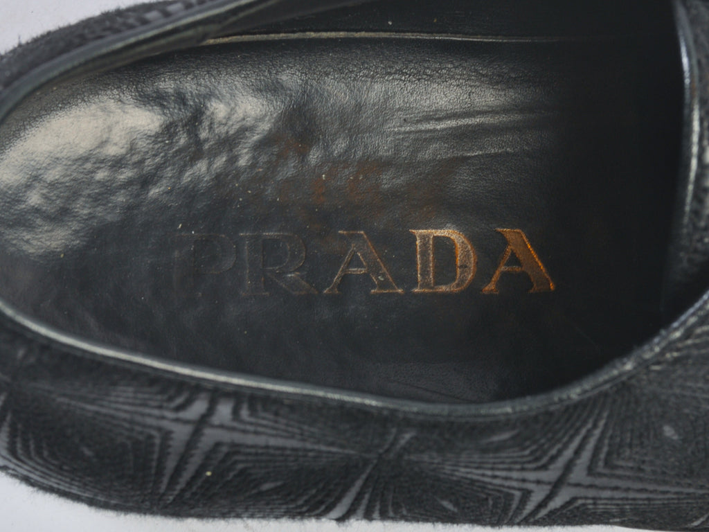 Prada Black Embroidered Leather Shoes