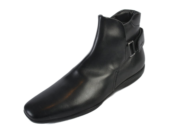 Prada Black Leather Heel Strap Boots