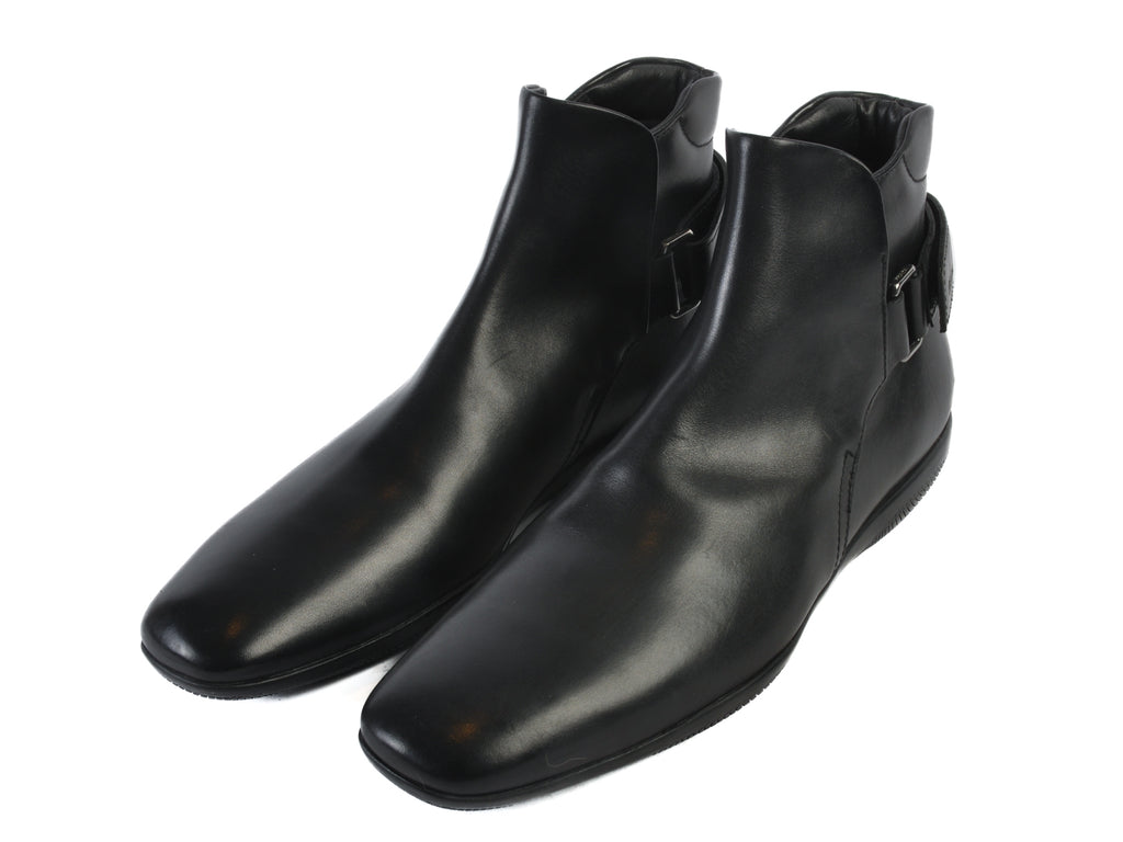 Prada Black Leather Heel Strap Boots