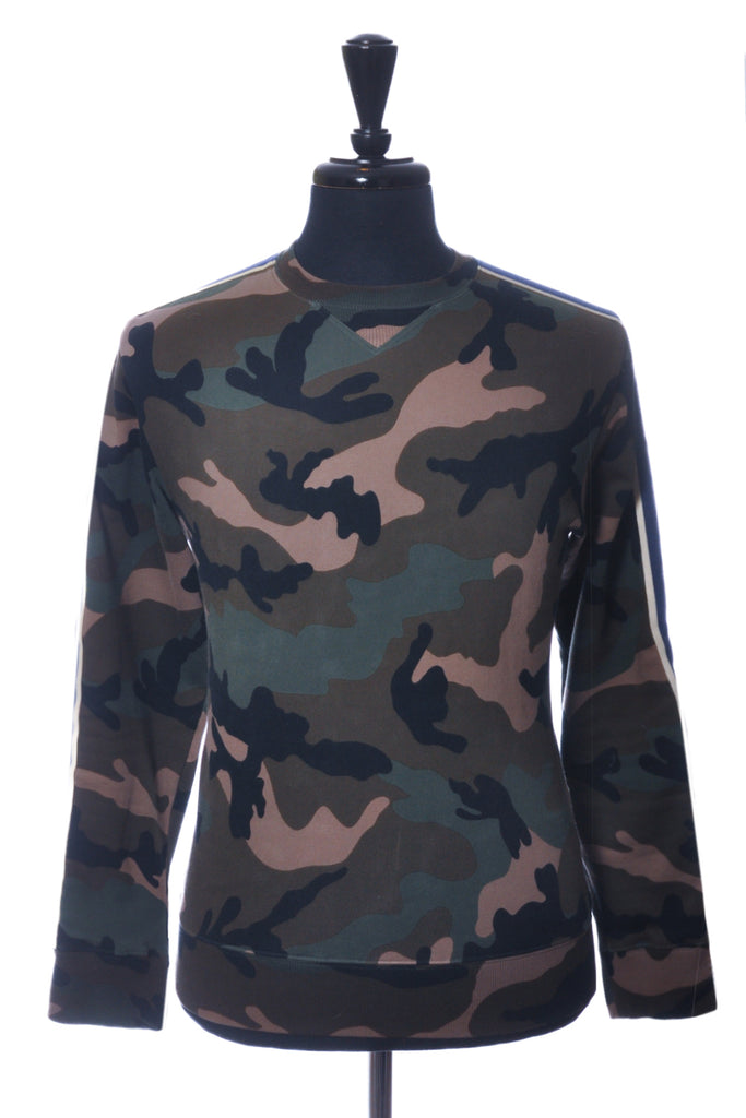 Valentino Stripe Sleeve Camo Crew Neck Sweatshirt