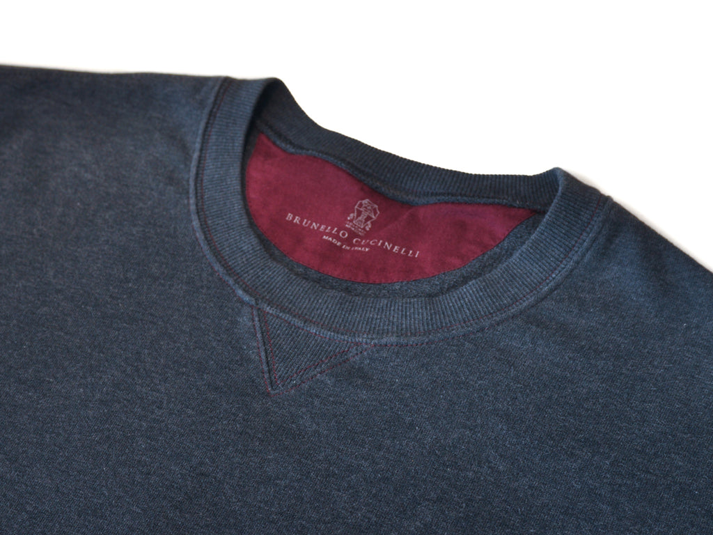 Brunello Cucinelli Dark Grey Cotton Crew Neck Sweatshirt