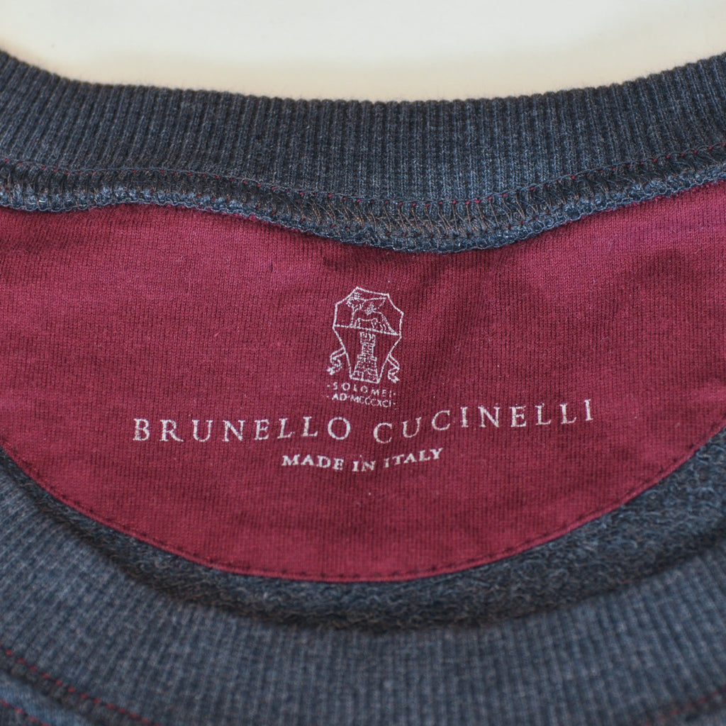 Brunello Cucinelli Dark Grey Cotton Crew Neck Sweatshirt