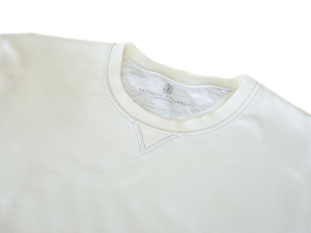 Brunello Cucinelli Ivory Cotton Crew Neck Sweatshirt