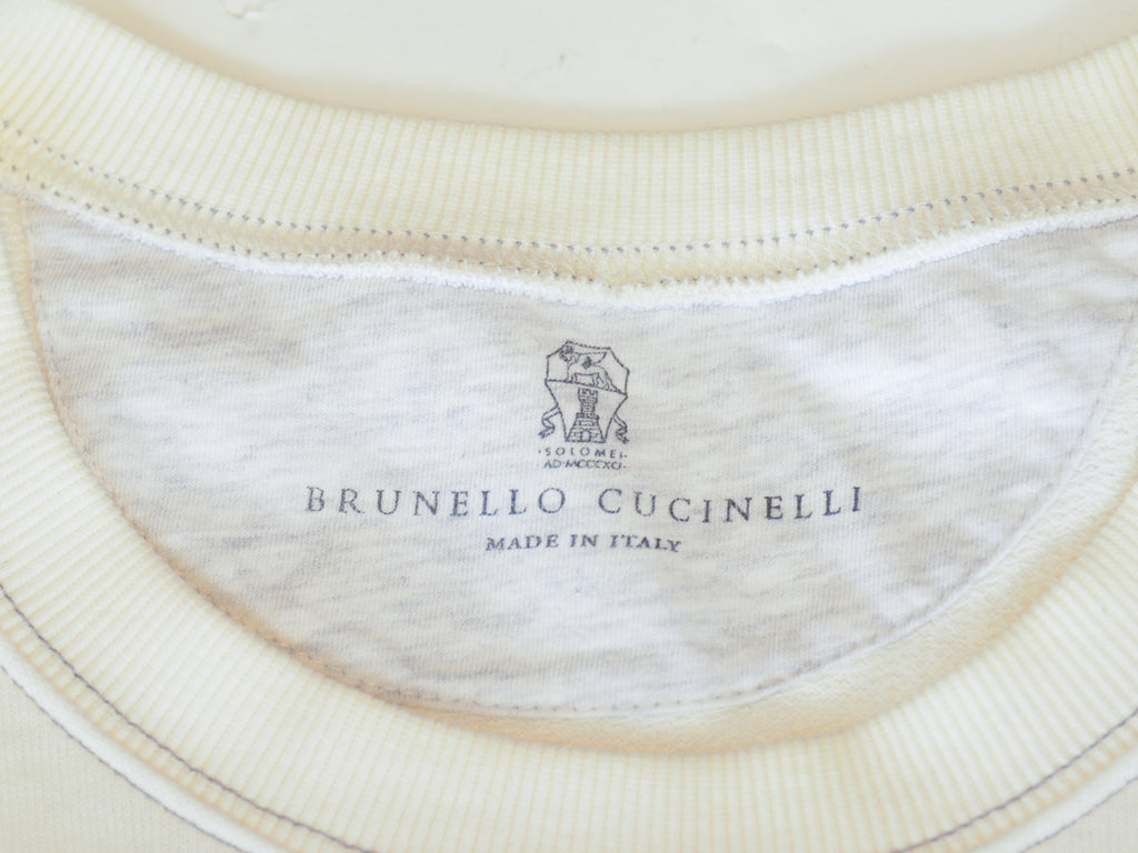 Brunello Cucinelli Ivory Cotton Crew Neck Sweatshirt