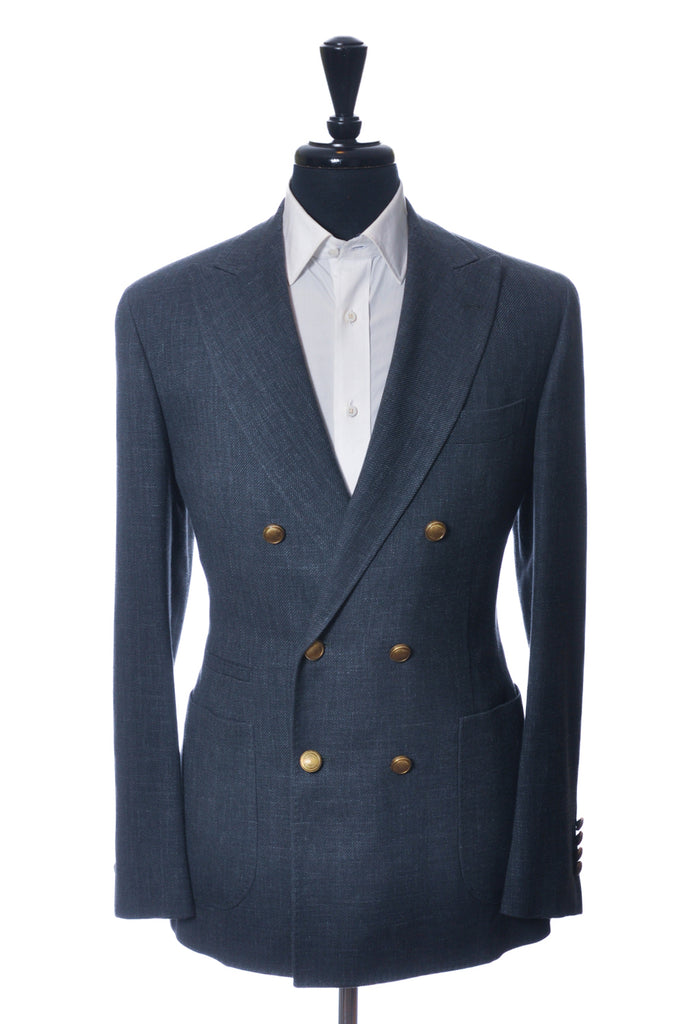 Edmonton Consignment Brunello Cucinelli Slate Grey Double Breasted Silk Linen Blazer