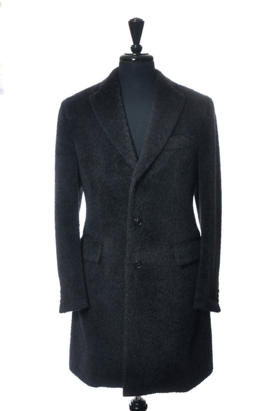 Brioni Black Alpaca Wool Overcoat