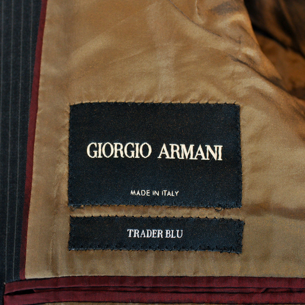 Giorgio Armani Grey Pinstriped Trader Blue Suit