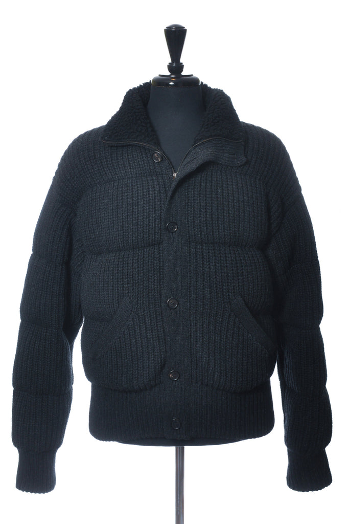 Prada Charcoal Grey Cashmere Blend Knit Down Jacket