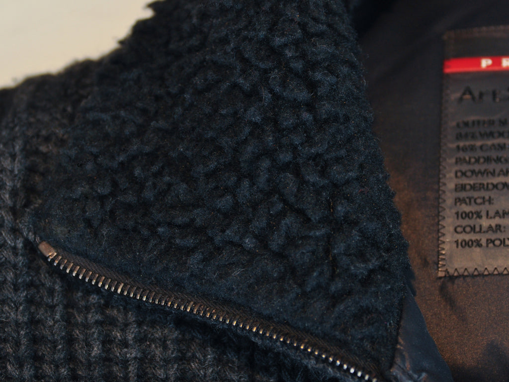 Prada Charcoal Grey Cashmere Blend Knit Down Jacket