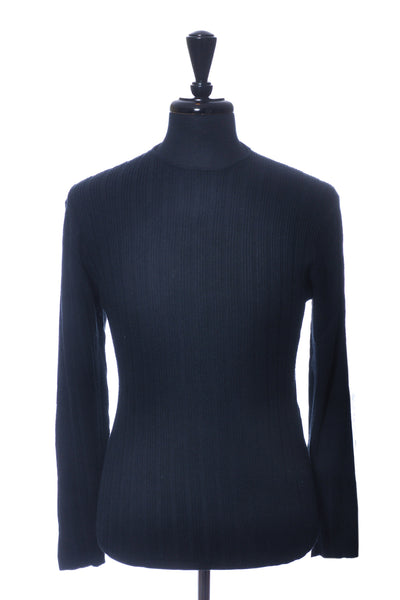 Armani Collezioni Navy Blue Silk Blend RIbbed Crew Neck Sweater