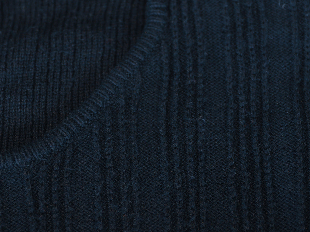 Armani Collezioni Navy Blue Silk Blend RIbbed Crew Neck Sweater