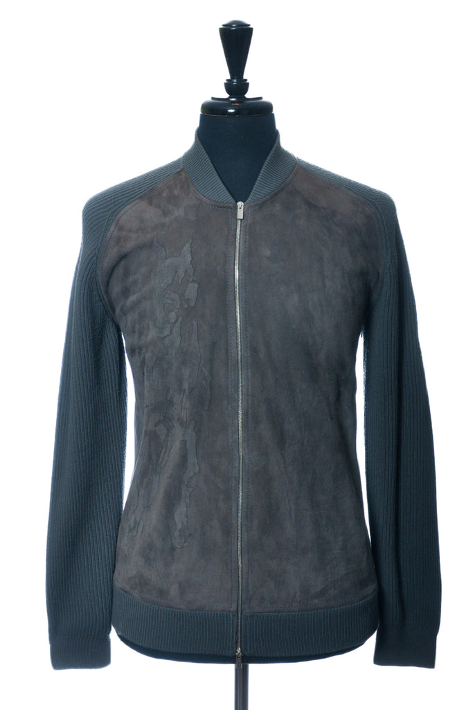 Hermes Grey Horse Embossed Suede Knit Jacket