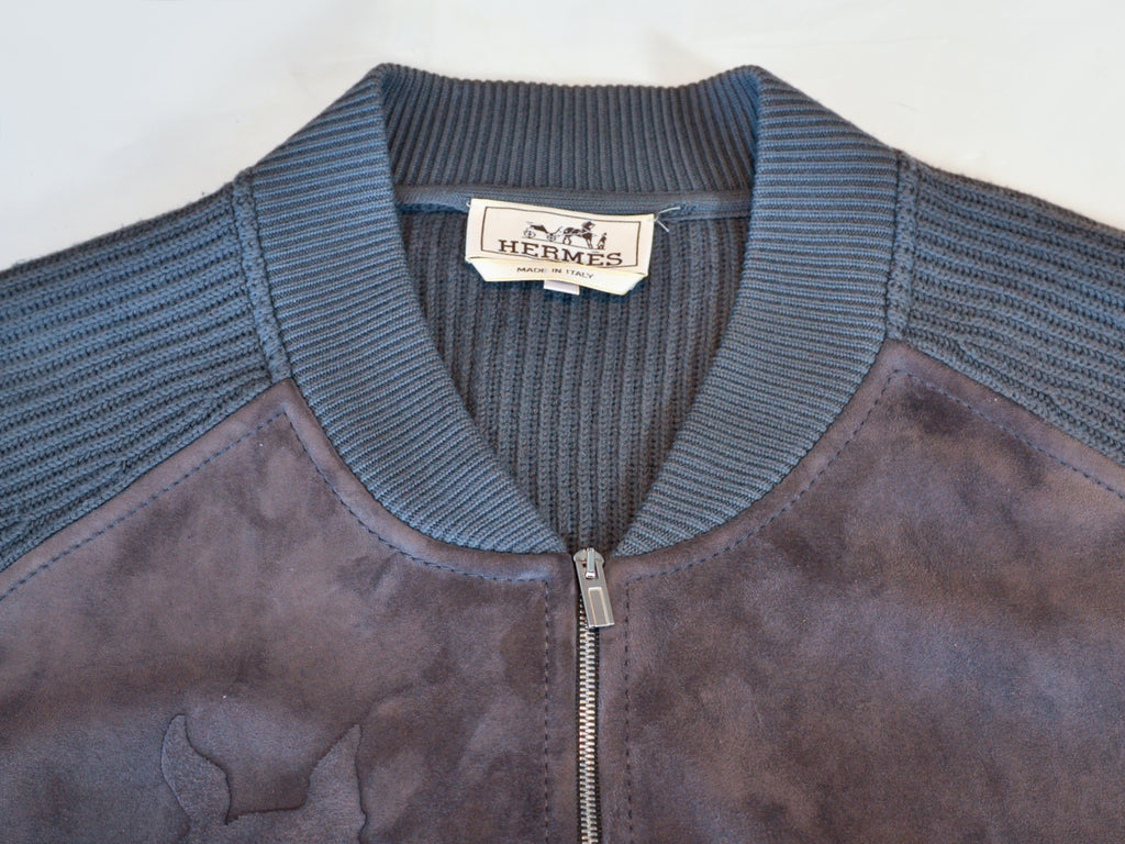 Hermes Grey Horse Embossed Suede Knit Jacket