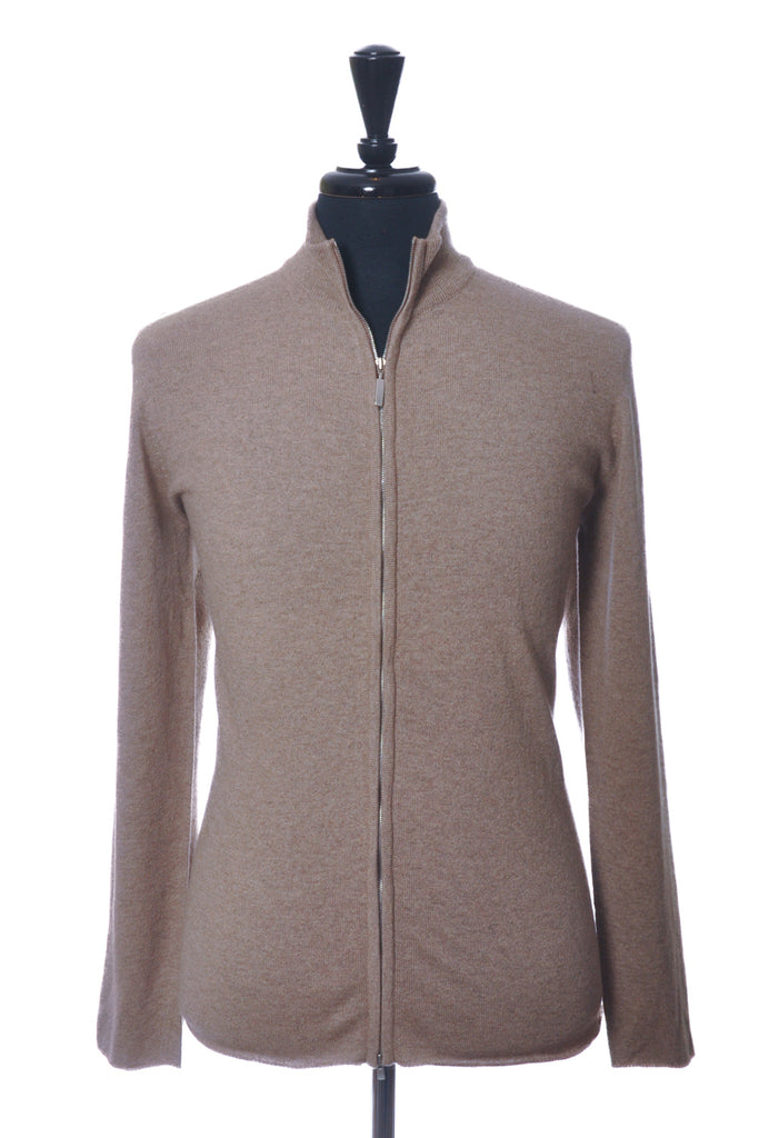 Hawick of Scotland Brown Cashmere Full Zip Sweater