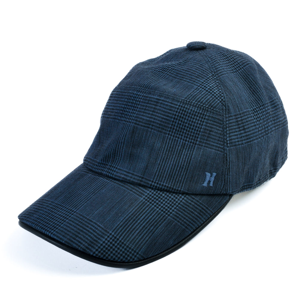 Hermes Navy Blue Check Wool Linen Baseball Cap