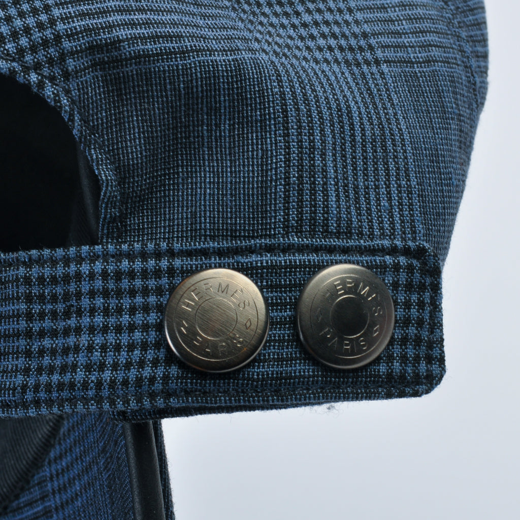 Hermes Navy Blue Check Wool Linen Baseball Cap