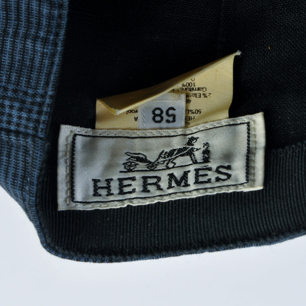Hermes Navy Blue Check Wool Linen Baseball Cap