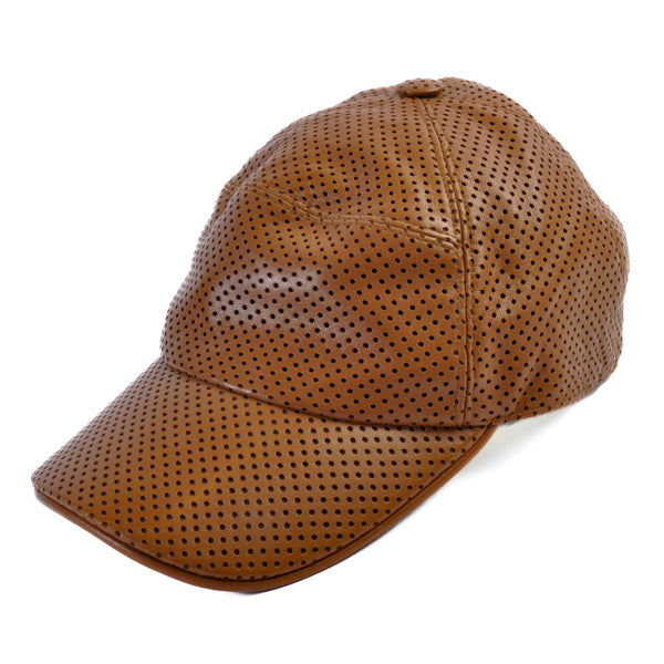 Hermes Brown Perforated Lambskin Leather Baseball Cap