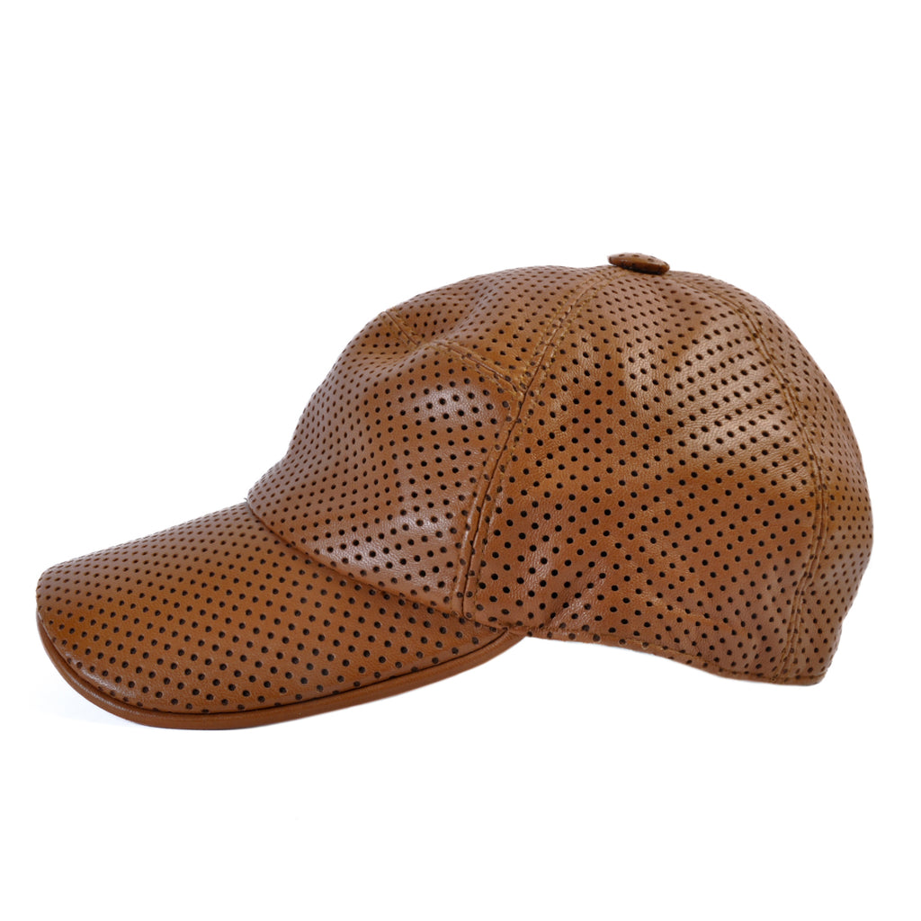 Hermes Brown Perforated Lambskin Leather Baseball Cap