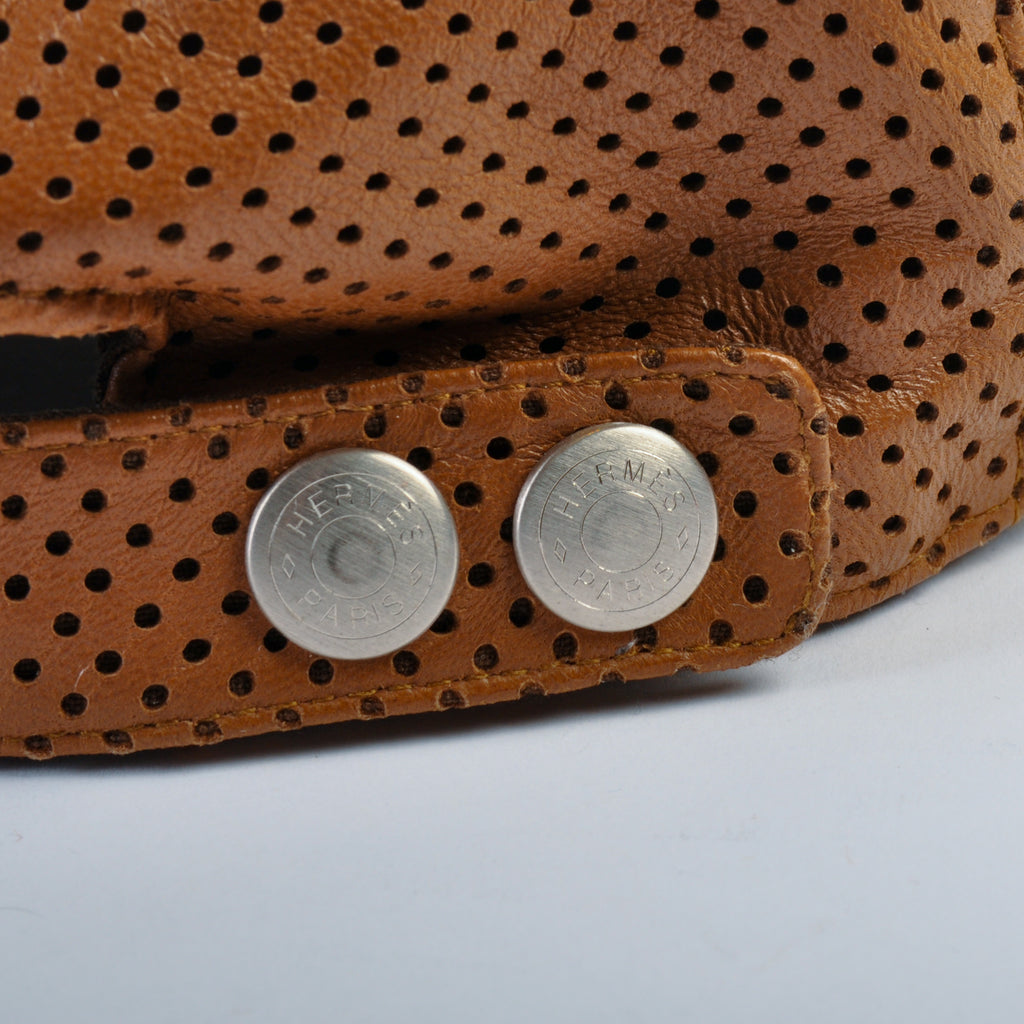 Hermes Brown Perforated Lambskin Leather Baseball Cap