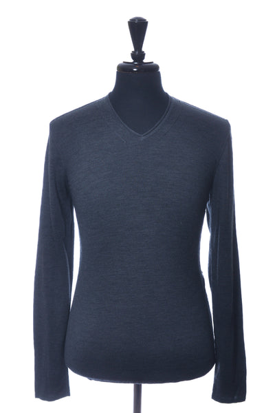 John Varvatos Dark Grey Merino Wool Blend V-Neck Sweater