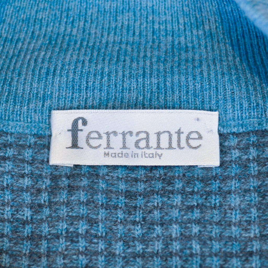Ferrante Teal Blue Houndstooth Quarter Zip Sweater