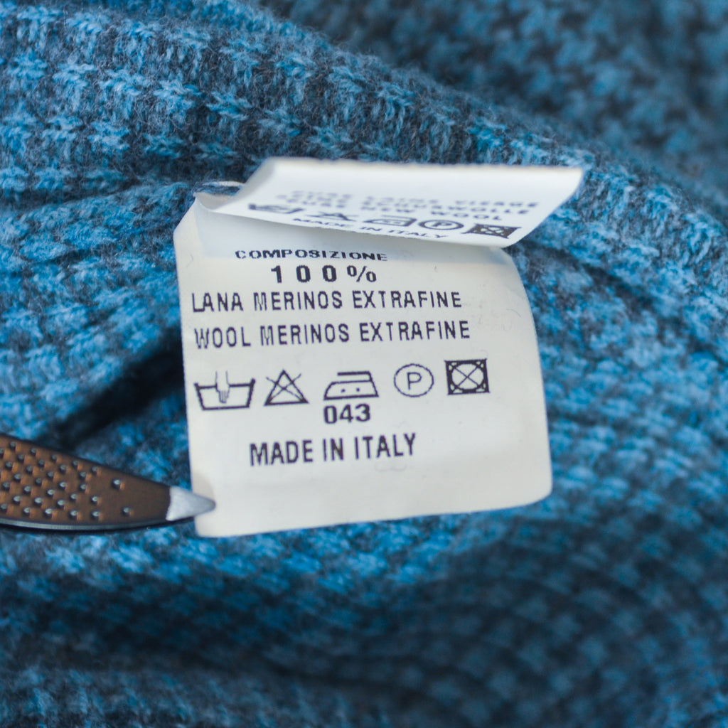 Ferrante Teal Blue Houndstooth Quarter Zip Sweater